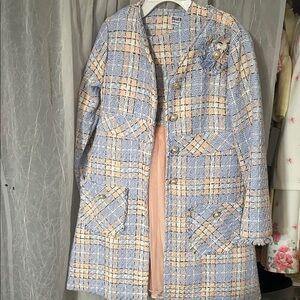 Bluebelle Women's Blue and Cream Plaid Blazer